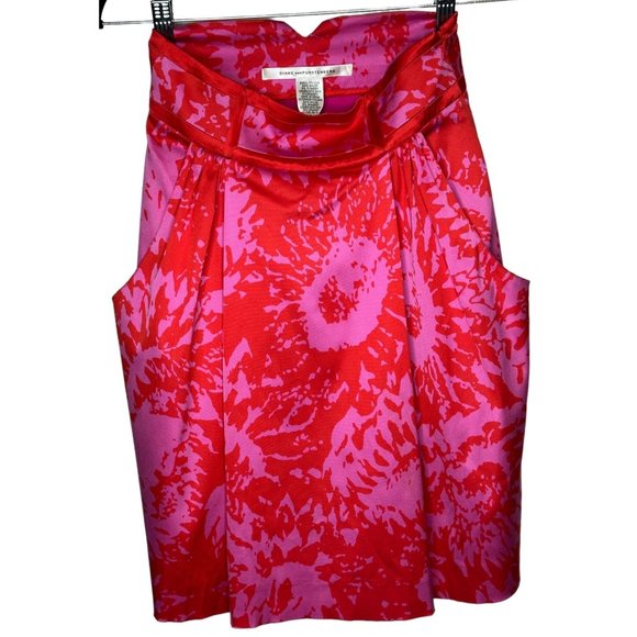 Diane von Furstenberg red & pink silk skirt (size 0) - Picture 1 of 6